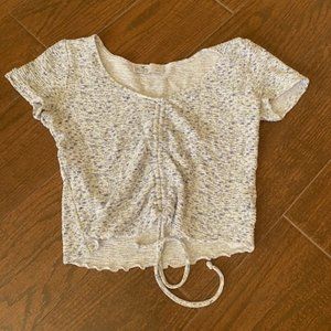 Hollister Floral Ruched Front White/Blue Short Sleeve Tee